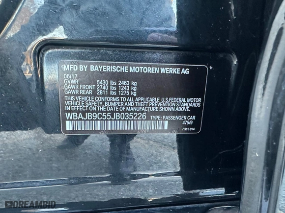 2018 BMW 5 Series M550i xDrive with VIN WBAJB9C55JB035226, listed as a Copart auction lot 53830955 with 156,183 mi miles and Clean Title. Bid and sale history available at carsss.com. Image 10.