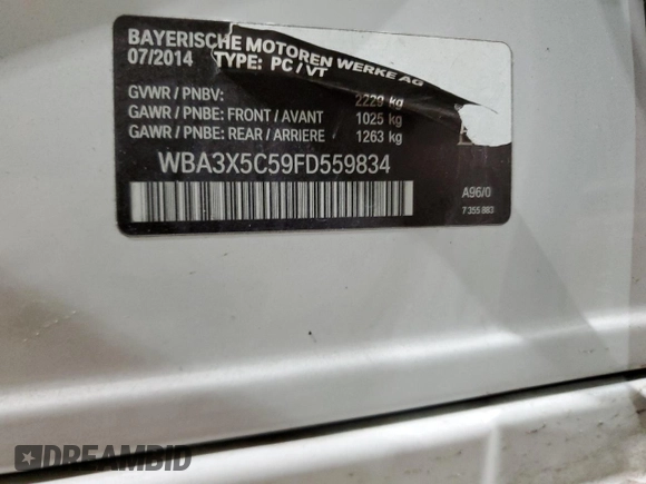 2015 BMW 3 Series 328i Gran Turismo xDrive with VIN WBA3X5C59FD559834, listed as a Copart auction lot 84488424 with 115,964 mi miles and Clean title. Bid and sale history available at DreamBid. Image 12.