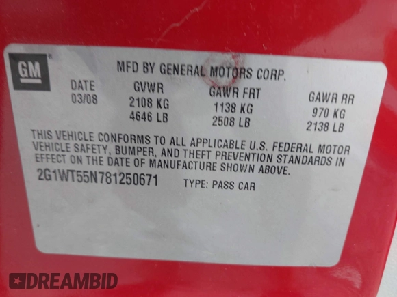 2008 Chevrolet Impala LT with VIN 2G1WT55N781250671, listed as a IAAI auction lot 42205708 with 171,362 mi miles and . Bid and sale history available at DreamBid. Image 9.