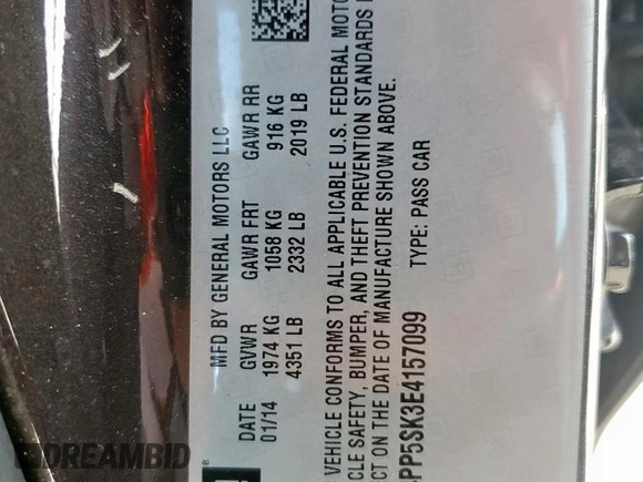 2014 Buick Verano with VIN 1G4PP5SK3E4157099, listed as a Copart auction lot 58017615 with 62,095 mi miles and Salvage title. Bid and sale history available at DreamBid. Image 13.
