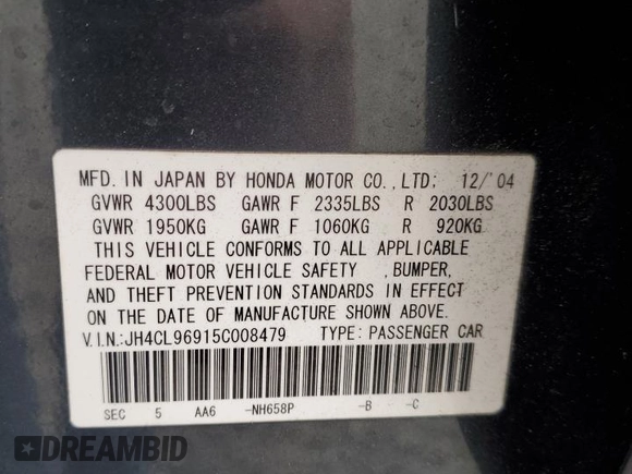 2005 Acura TSX with VIN JH4CL96915C008479, listed as a Copart auction lot 63793415 with 136,726 mi miles and Salvage title. Bid and sale history available at DreamBid. Image 13.