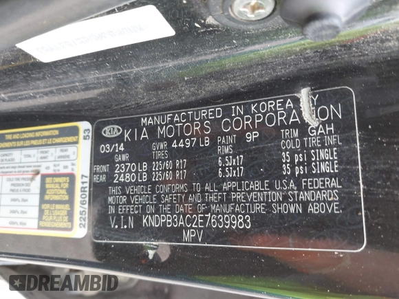 2014 Kia Sportage LX with VIN KNDPB3AC2E7639983, listed as a IAAI auction lot 41755689 with 205,078 mi miles and . Bid and sale history available at carsss.com. Image 9.