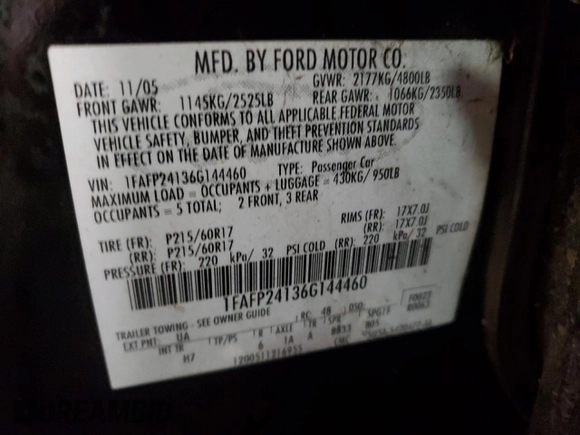 2006 Ford Five Hundred SEL with VIN 1FAFP24136G144460, listed as a Copart auction lot 80441624 with Not Provided miles and Clean Title. Bid and sale history available at carsss.com. Image 12.