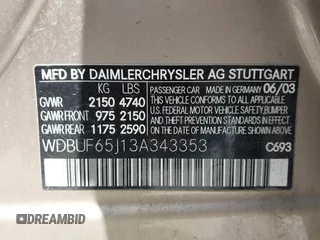2003 Mercedes-Benz E 320 with VIN WDBUF65J13A343353, listed as a IAAI auction lot 42100070 with 111,880 mi miles and . Bid and sale history available at carsss.com. Image 9.
