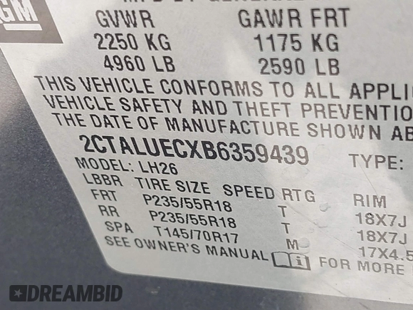 2011 GMC Terrain SLT-1 with VIN 2CTALUECXB6359439, listed as a IAAI auction lot 41634165 with 196,524 mi miles and . Bid and sale history available at carsss.com. Image 9.