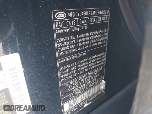 2016 Land Rover Range Rover Sport Dynamic z VIN SALWR2EF3GA546328, wystawiony jako IAAI lot #41285553 z przebiegiem 124 150 mil mil oraz . Historia ofert i sprzedaży dostępna na DreamBid. Obrazek 9.