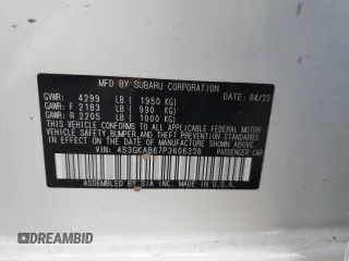 2023 Subaru Impreza with VIN 4S3GKAB67P3606338, listed as a Copart auction lot 88021835 with 1,392 mi miles and Salvage title. Bid and sale history available at DreamBid. Image 12.