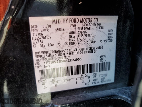 2010 Ford Super Duty F-250 SRW XL with VIN 1FTSW2B50AEB33955, listed as a Copart auction lot 75048864 with 252,596 mi miles and Salvage Title. Bid and sale history available at carsss.com. Image 13.
