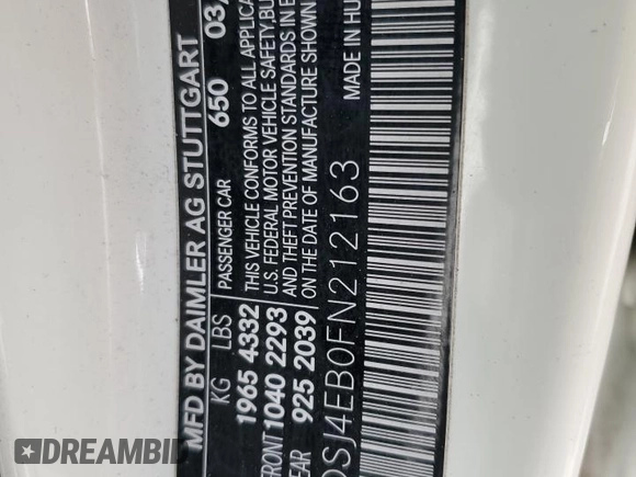 2015 Mercedes-Benz CLA 250 with VIN WDDSJ4EB0FN212163, listed as a Copart auction lot 49109685 with 138,549 mi miles and Salvage Title. Bid and sale history available at DreamBid. Image 12.