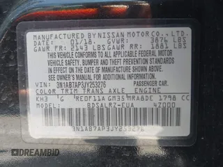2018 Nissan Sentra SV with VIN 3N1AB7AP3JY253276, listed as a IAAI auction lot 41752840 with 97,460 mi miles and . Bid and sale history available at DreamBid. Image 9.
