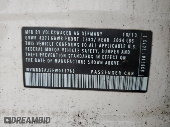 2014 Volkswagen Golf z VIN WVWDB7AJ5EW011768, wystawiony jako Copart lot #60351135 z przebiegiem 75 185 mil mil oraz Szkoda całkowita • Salvage title. Historia ofert i sprzedaży dostępna na DreamBid. Obrazek 13.