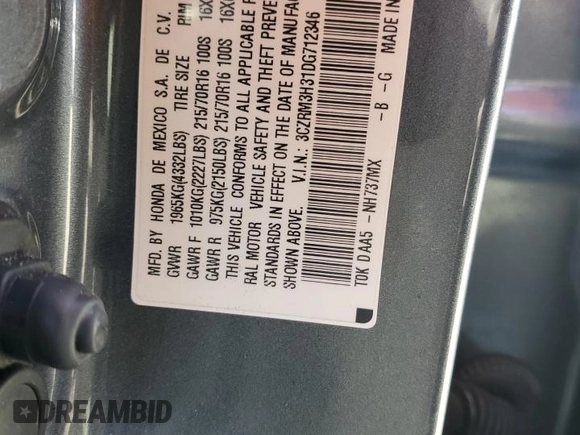 2013 Honda CR-V LX with VIN 3CZRM3H31DG712346, listed as a Copart auction lot 61453065 with 181,559 mi miles and Salvage title. Bid and sale history available at DreamBid. Image 13.