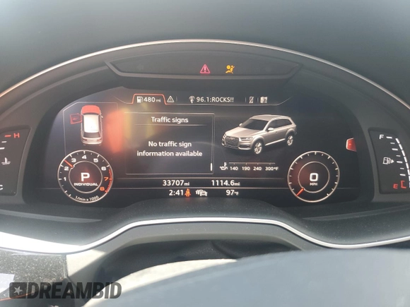 2019 Audi Q7 Premium Plus with VIN WA1LAAF73KD037473, listed as a Copart auction lot 58695665 with 33,707 mi miles and Non repairable. Bid and sale history available at DreamBid. Image 9.