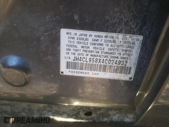 2004 Acura TSX with VIN JH4CL958X4C024932, listed as a Copart auction lot 88651365 with Not provided miles and Salvage title. Bid and sale history available at DreamBid. Image 14.