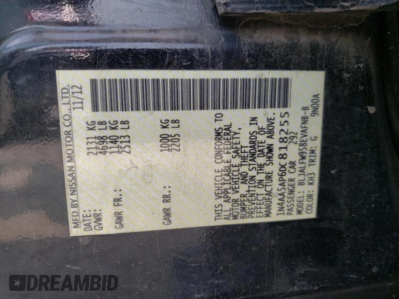 2013 Nissan Maxima S с VIN 1N4AA5AP6DC818255, выставлен на аукционе Copart как лот 59352515 с пробегом 170 452 миль миль и Чистый • Clean title. История ставок и продаж доступна на DreamBid. Изображение 12.