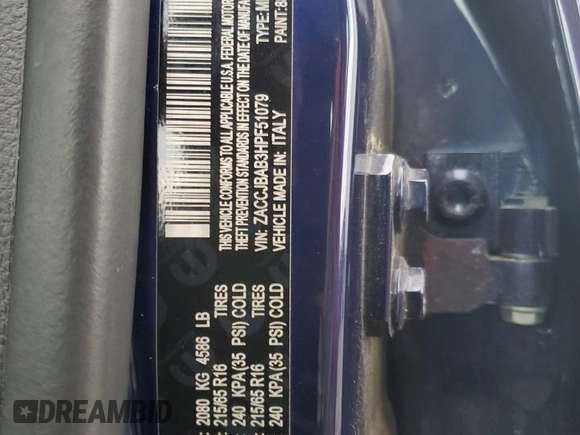 2017 Jeep Renegade Sport with VIN ZACCJBAB3HPF51079, listed as a Copart auction lot 63201625 with Not provided miles and Salvage title. Bid and sale history available at DreamBid. Image 13.