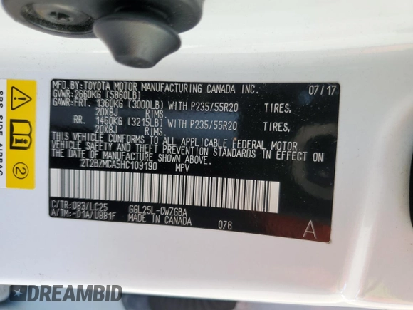 2017 Lexus RX 350 with VIN 2T2BZMCA5HC109190, listed as a Copart auction lot 57750285 with 130,077 mi miles and Salvage title. Bid and sale history available at DreamBid. Image 13.