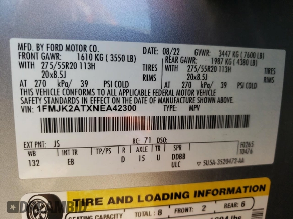 2022 Ford Expedition Max Limited with VIN 1FMJK2ATXNEA42300, listed as a Copart auction lot 46443075 with 68,628 mi miles and Salvage title. Bid and sale history available at DreamBid. Image 12.