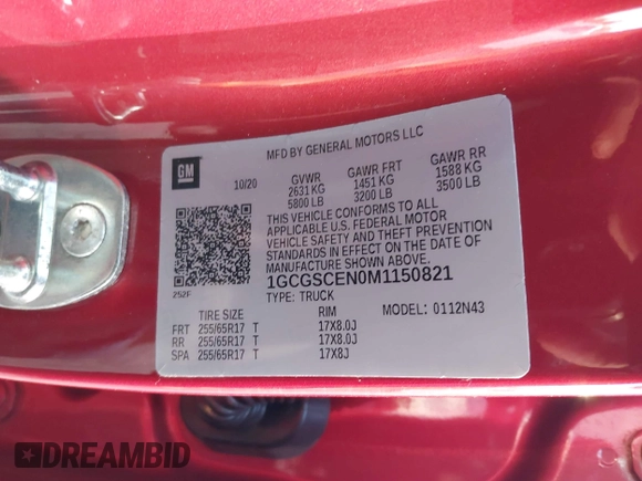2021 Chevrolet Colorado 2WD LT with VIN 1GCGSCEN0M1150821, listed as a IAAI auction lot 41298960 with 76,931 mi miles. Bid and sale history available at carsss.com. Image 9.