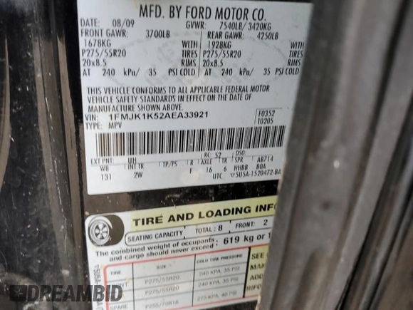 2010 Ford Expedition Max Limited with VIN 1FMJK1K52AEA33921, listed as a Copart auction lot 88091565 with 315,348 mi miles and Salvage Title. Bid and sale history available at DreamBid. Image 13.