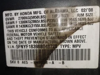 2008 Honda Pilot SE with VIN 5FNYF18398B048728, listed as a IAAI auction lot 41958578 with Not Provided miles and . Bid and sale history available at carsss.com. Image 9.