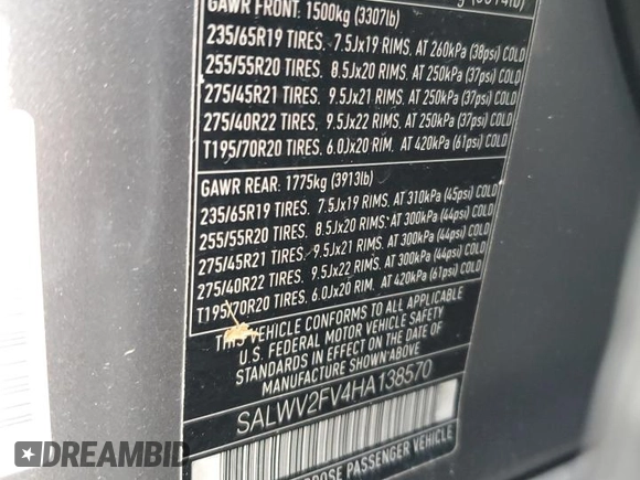 2017 Land Rover Range Rover Sport HSE Dynamic with VIN SALWV2FV4HA138570, listed as a Copart auction lot 47008825 with 75,004 mi miles and Salvage Title. Bid and sale history available at carsss.com. Image 13.