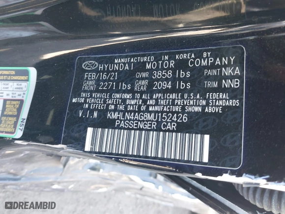 2021 Hyundai Elantra SEL with VIN KMHLN4AG8MU152426, listed as a IAAI auction lot 41781106 with 27,309 mi miles. Bid and sale history available at carsss.com. Image 9.