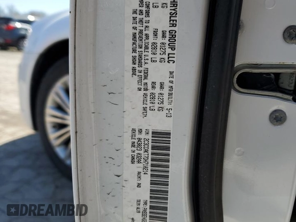 2013 Chrysler 300 C with VIN 2C3CCAKT7DH710214, listed as a Copart auction lot 53065135 with 67,562 mi miles and Salvage Title. Bid and sale history available at DreamBid. Image 12.