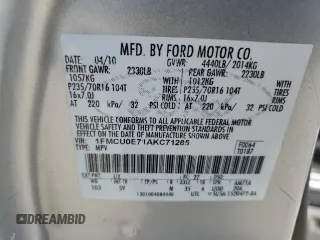 2010 Ford Escape Limited with VIN 1FMCU0E71AKC71285, listed as a Copart auction lot 61344164 with 163,471 mi miles and Salvage title. Bid and sale history available at DreamBid. Image 13.