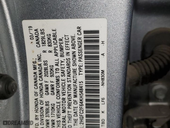 2019 Honda Civic Sedan LX with VIN 2HGFC2F64KH548415, listed as a Copart auction lot 86747174 with 98,806 mi miles and Salvage Title. Bid and sale history available at carsss.com. Image 13.