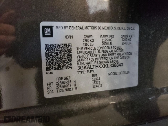 2019 GMC Terrain SLE with VIN 3GKALTEXXKL338843, listed as a Copart auction lot 63442455 with 29,724 mi miles and Salvage title. Bid and sale history available at DreamBid. Image 13.