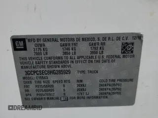 2017 Chevrolet Silverado 1500 LTZ with VIN 3GCPCSEC8HG285929, listed as a Copart auction lot 74807944 with Not Provided miles and Salvage Title. Bid and sale history available at DreamBid. Image 12.