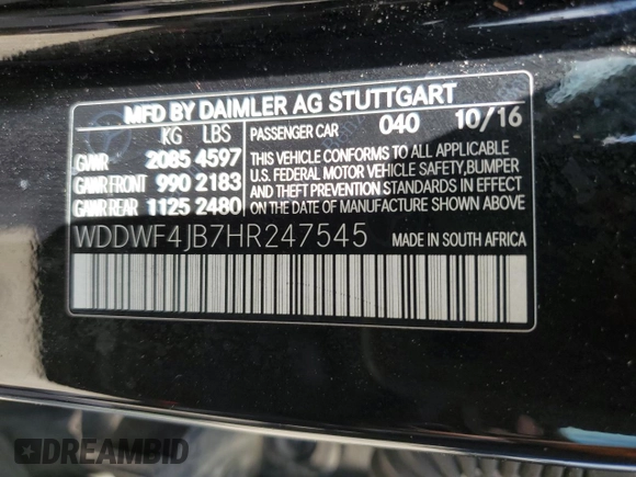 2017 Mercedes-Benz C 300 with VIN WDDWF4JB7HR247545, listed as a Copart auction lot 58122795 with 86,905 mi miles and Clean title. Bid and sale history available at DreamBid. Image 12.