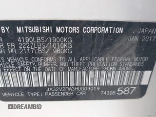 2017 Mitsubishi Lancer ES with VIN JA32V2FW3HU009019, listed as a IAAI auction lot 41852166 with 79,290 mi miles. Bid and sale history available at carsss.com. Image 9.