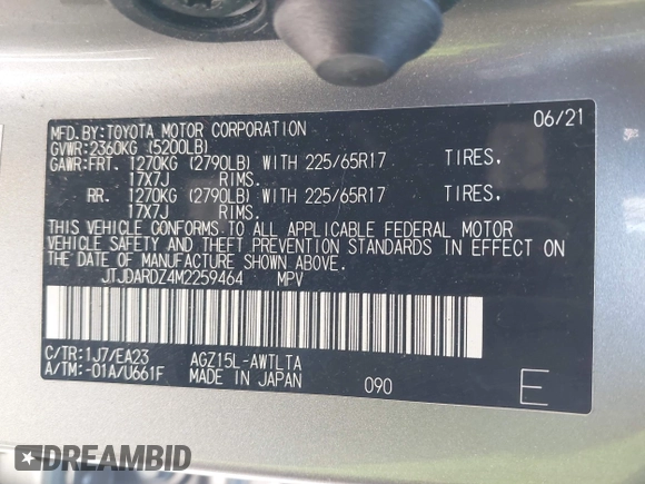 2021 Lexus NX 300 with VIN JTJDARDZ4M2259464, listed as a IAAI auction lot 41984305 with 26,505 mi miles and . Bid and sale history available at DreamBid. Image 9.
