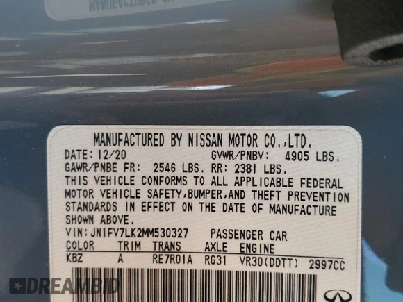 2021 Infiniti Q60 Red Sport 400 с VIN JN1FV7LK2MM530327, выставлен на аукционе Copart как лот 80844904 с пробегом 35 611 миль миль и Списание • Salvage title. История ставок и продаж доступна на DreamBid. Изображение 13.