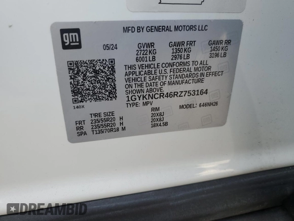 2024 Cadillac XT5 FWD Premium Luxury with VIN 1GYKNCR46RZ753164, listed as a Copart auction lot 80953594 with 11,953 mi miles and Non Repairable. Bid and sale history available at carsss.com. Image 13.
