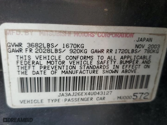 2004 Mitsubishi Lancer ES with VIN JA3AJ26EX4U043127, listed as a Copart auction lot 70471054 with 246,738 mi miles and Salvage Title. Bid and sale history available at carsss.com. Image 13.