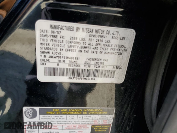 2007 Infiniti M x with VIN JNKAY01F97M461151, listed as a Copart auction lot 65431175 with 294,131 mi miles and Salvage title. Bid and sale history available at DreamBid. Image 12.