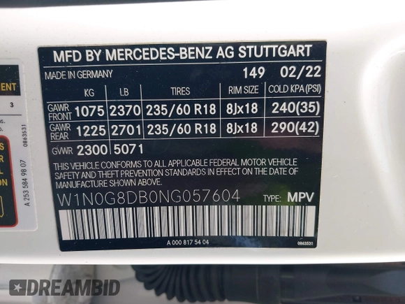 2022 Mercedes-Benz GLC 300 with VIN W1N0G8DB0NG057604, listed as a IAAI auction lot 42381397 with 29,171 mi miles and . Bid and sale history available at DreamBid. Image 9.