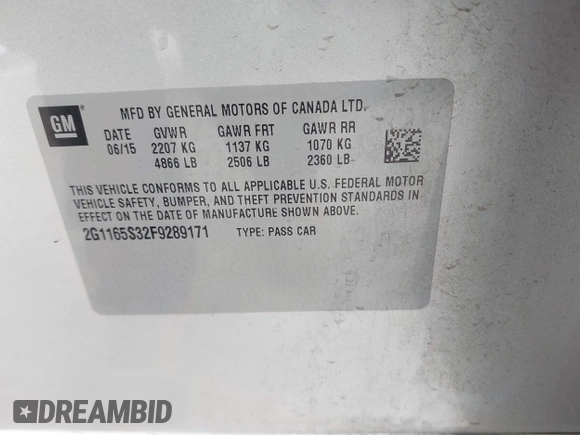 2015 Chevrolet Impala LTZ with VIN 2G1165S32F9289171, listed as a IAAI auction lot 42072817 with 70,748 mi miles and . Bid and sale history available at DreamBid. Image 9.