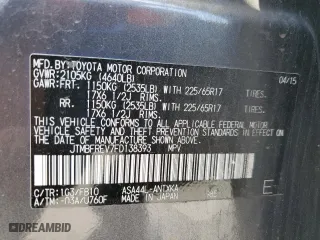 2015 Toyota RAV4 LE with VIN JTMBFREV7FD138393, listed as a Copart auction lot 52249055 with 84,727 mi miles and Salvage Title. Bid and sale history available at carsss.com. Image 13.