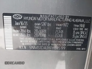 2023 Hyundai Santa Fe SE с VIN 5NMS1DAJ9PH595199, выставлен на аукционе IAAI как лот 42324421 с пробегом 37 358 миль миль и . История ставок и продаж доступна на DreamBid. Изображение 9.
