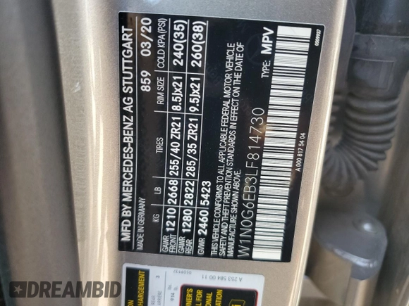 2020 Mercedes-Benz GLC with VIN W1N0G6EB3LF814730, listed as a Copart auction lot 72525244 with 46,978 mi miles and Salvage Title. Bid and sale history available at carsss.com. Image 12.
