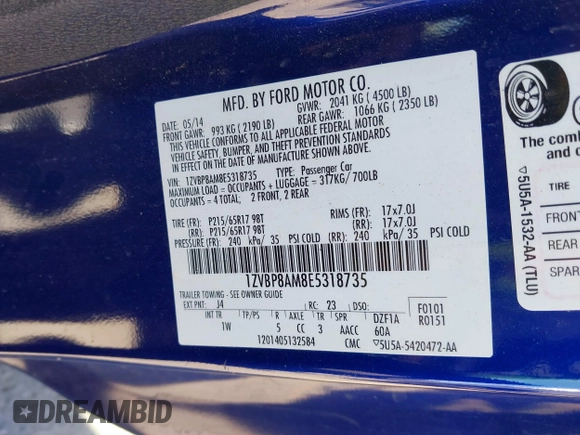 2014 Ford Mustang V6 with VIN 1ZVBP8AM8E5318735, listed as a IAAI auction lot 41848924 with 112,420 mi miles. Bid and sale history available at carsss.com. Image 9.
