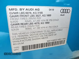 2019 Audi e-tron Prestige с VIN WA1VABGE1KB011946, выставлен на аукционе Copart как лот 56902655 с пробегом 43 898 миль миль и Списание • Salvage title. История ставок и продаж доступна на DreamBid. Изображение 14.