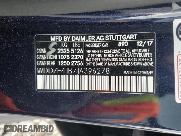 2018 Mercedes-Benz E-Class E 300 with VIN WDDZF4JB7JA396278, listed as a Copart auction lot 50575215 with 99,251 mi miles and Clean Title. Bid and sale history available at carsss.com. Image 12.