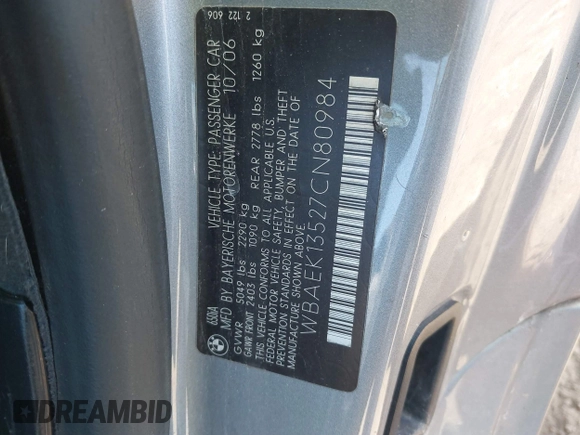 2007 BMW 6 Series 650i with VIN WBAEK13527CN80984, listed as a IAAI auction lot 41678742 with 110,278 mi miles and . Bid and sale history available at DreamBid. Image 9.