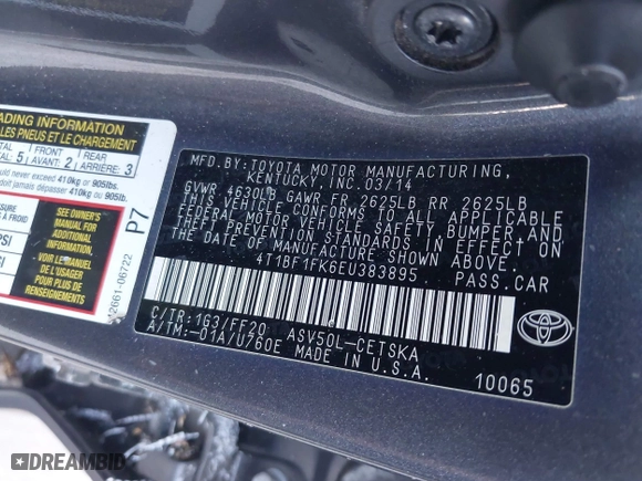 2014 Toyota Camry L with VIN 4T1BF1FK6EU383895, listed as a IAAI auction lot 42069959 with 238,904 mi miles. Bid and sale history available at carsss.com. Image 9.