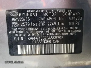2016 Hyundai Azera z VIN KMHFG4JG2GA568792, wystawiony jako Copart lot #52696315 z przebiegiem 159 112 mil mil oraz Szkoda całkowita • Salvage title. Historia ofert i sprzedaży dostępna na DreamBid. Obrazek 12.